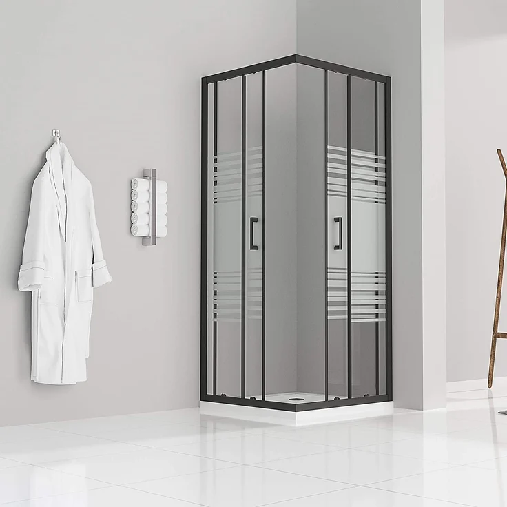 i-flair Schiebetür Duschkabine DANIELLE, 70x70x190 cm, teilsatiniertes 6 mm Sicherheitsglas mit schwarzen Profilen