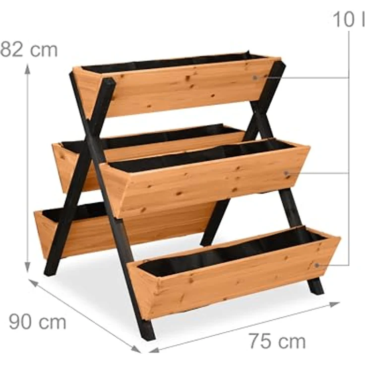 Relaxdays Vertikalbeet, Hochbeet aus Holz mit 5 Kästen, platzsparendes Etagenbeet für Balkon und Terrasse, orange/schwarz, HxBxT: 82 x 75 x 90 cm – Bild 4