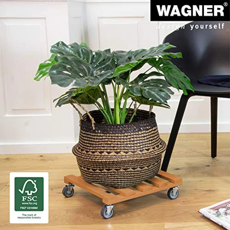 Wagner Pflanzenroller PALETTI 38 x 38 x 9,5 cm I Kübelroller für Außenbereich + Innenbereich I FSC®-Massivholz, terrakotta, softe Rollen I Tragkraft 120 kg I Made in EU - 20041101 – Bild 2
