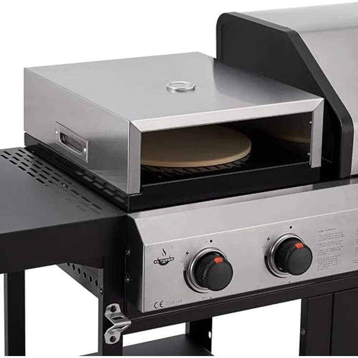 El Fuego Kombigrill "BOSTON" | 3-in-1 Gas, Pizza & Plancha-Grillplatte | Grill BBQ, inkl. Gasschlauch und Druckminderer, Gusseisen Grillrost, mit Thermometer und großen Seitenablagen | AY0 – Bild 3