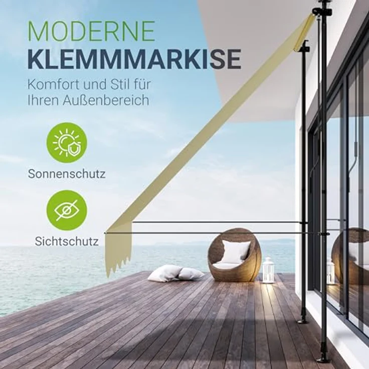 Juskys Klemmmarkise Kapstadt Beige, höhenverstellbar, senkrecht/diagonal ausziehbar – Bild 2