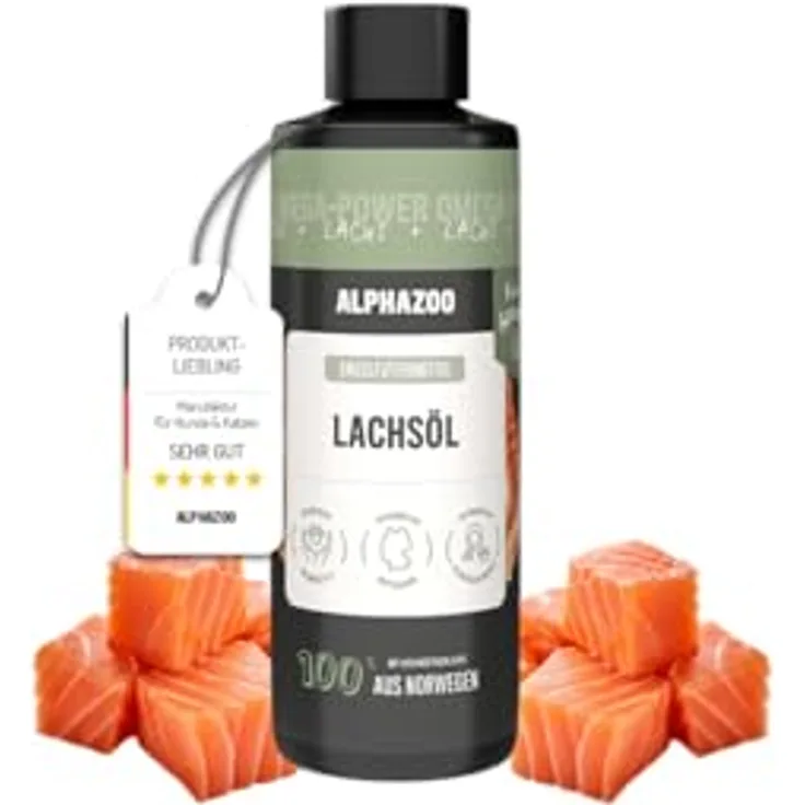 ALPHAZOO Premium Lachsöl für Hunde, 100 ml, mit Omega-3-Fettsäuren, natürliches Fischöl zur Unterstützung von Haut und Fell