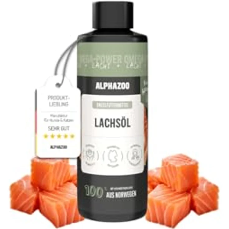 ALPHAZOO Premium Lachsöl für Hunde, 100 ml, mit Omega-3-Fettsäuren, natürliches Fischöl zur Unterstützung von Haut und Fell – Bild 1