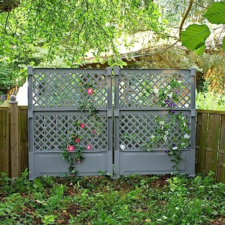 NYVI Spalier mit Erdspießen NYVIGreen 140x100 cm 2er Set - Rankgitter aus wetterfestem & recyceltem Kunststoff - Rankhilfe - Pflegeleicht, Steckmontage ohne Werkzeug, Farbe:Grau – Bild 1