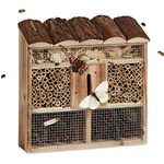Relaxdays Insektenhotel Zum Aufhängen, Bienenhotel, Schmetterlingshaus, Geflämmtes Holz, HBT: 31 x 30,5 x 9,5 cm, natur