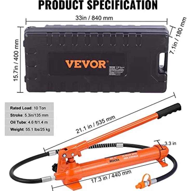 VEVOR Hydraulischer Wagenheber Luftpumpe 10 t, Lufthydraulischer Heber mit 135 mm Hub in Rot, inkl. 100/195/300/500 mm Verlängerungsstange, elektrostatisches Pulversprühen für Autoreparatur – Bild 7