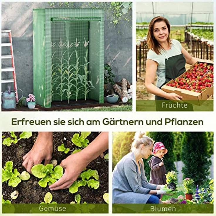 Outsunny Gewächshaus mit Tür, Winterfestes Foliengewächshaus aus Stahl, Treibhaus für Balkon und Garten, 100x50x150cm, ideal für Tomaten, Gemüse und Pflanzen, Grün – Bild 5