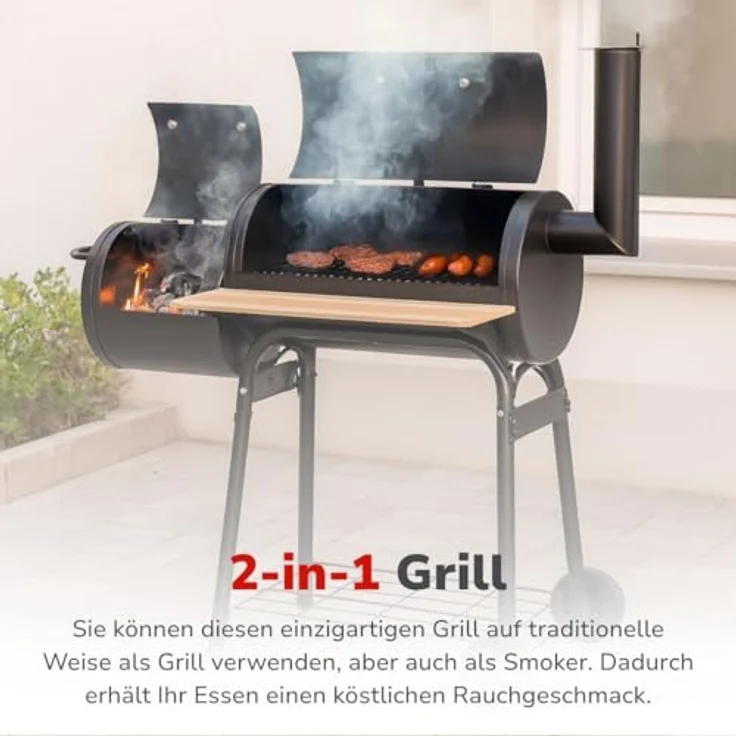 Arti Casa Alpina Smoker Barbecue - BBQ mit verstellbarem Schornstein, 2-in-1 Grill- und Räuchergerät, 104 x 58 x 114 cm – Bild 5