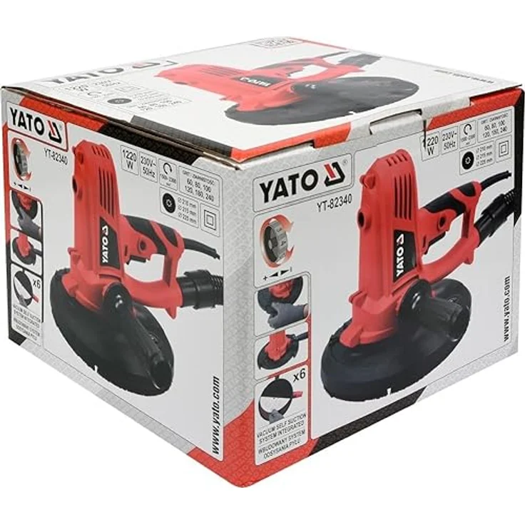 Yato YT-82340 Exzenterschleifer, 2300 RPM, 1220 W, Schwarz-Rot, mit Staubabsaugung – Bild 3