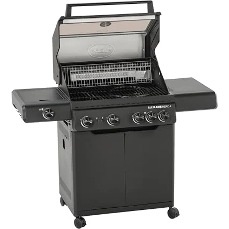 RÖSLE Gasgrill ALLFLAME Hero 4 – Gusseisenroste, beleuchtete Drehknöpfe, schwarz – Bild 2