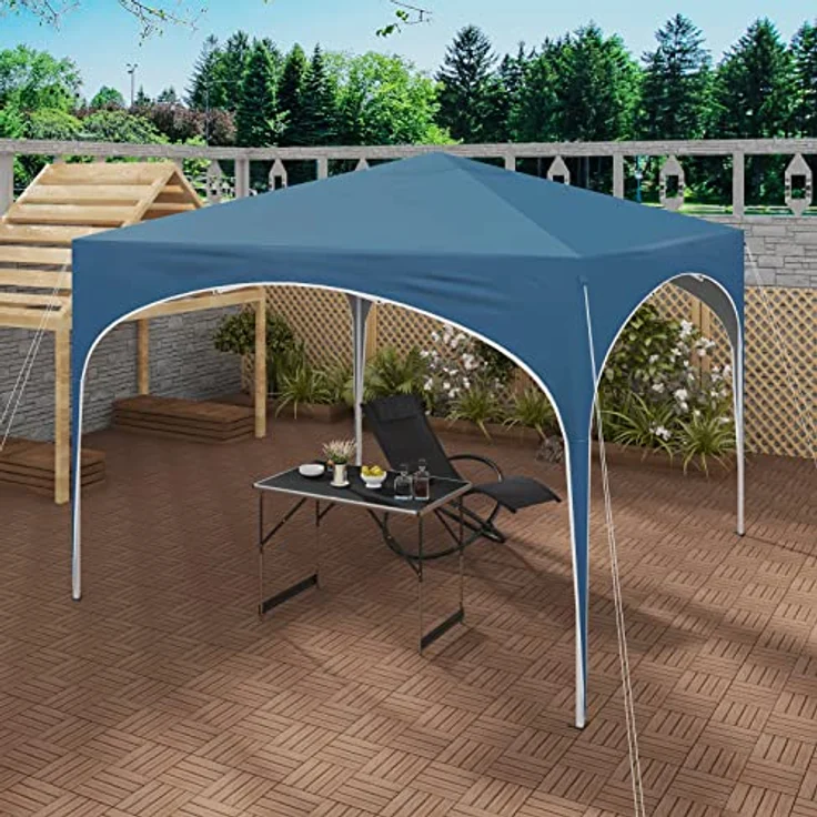 WOLTU Pavillon Pop-Up wasserdichter Faltpavillon Sonnenschutz Event Gazebo Gartenpavillon auf Terrasse Camping Festival mit Halbmonddach Pagodenzelt des Halbkreises aus Oxford Metallrahmen 3x3m Blau – Bild 2