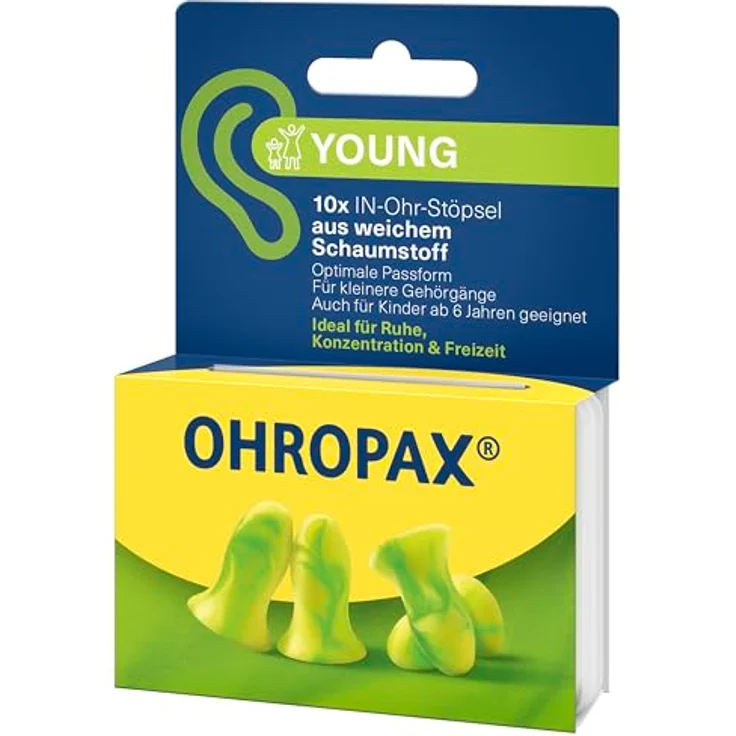 OHROPAX Young Ohrstöpsel – für kleine Gehörgänge – 10 Stück, SNR 35 dB, weiß – Bild 3