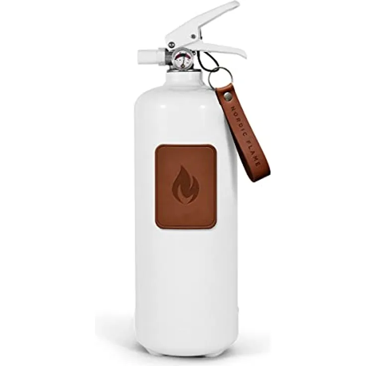 Nordic Flame Feuerlöscher weiß mit Leder Emblem Dunkel 2 kg N130