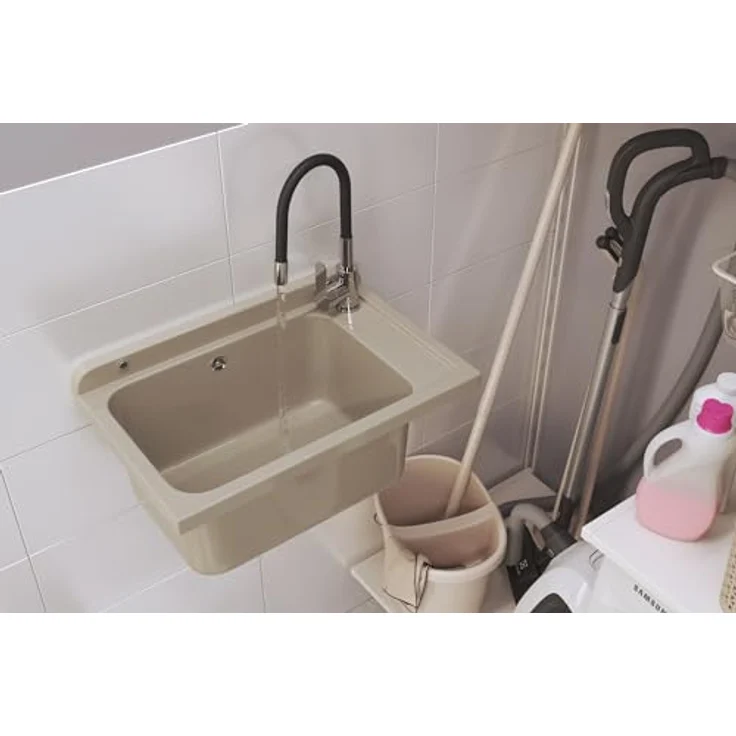 Granitan Kunststoffspüle MONZA Ausgussbecken - Waschtrog mit Siphon - Waschbecken 58x38x26,7 cm, erhältlich in mehreren Farben – Bild 3