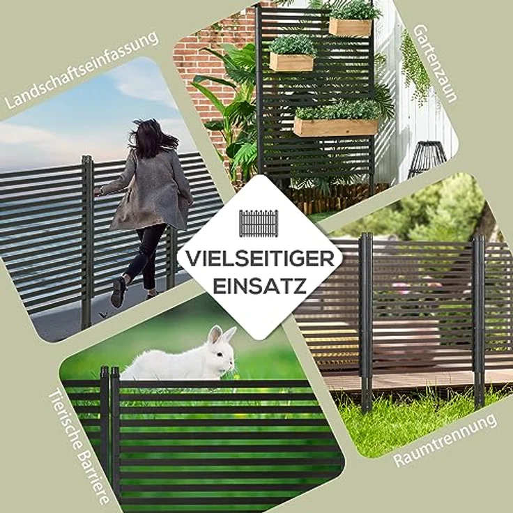 JTI GmbH Gartenzaun Steckzaun dekorativ 93 x 150 cm, Teichzaun mit Fuß für Balkon Terrasse in Braun, aus robustem Stahl mit PE-Beschichtung – Bild 5