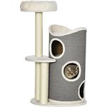 PawHut Kratzbaum, 109 cm, Katzenbaum mit Kratztonne, Kletterbaum, Katzenkratzbaum mit Katzenbett, Katzenmöbel mit Sisalsäulen, Kratztonne für Katzen, Weiß+Grau