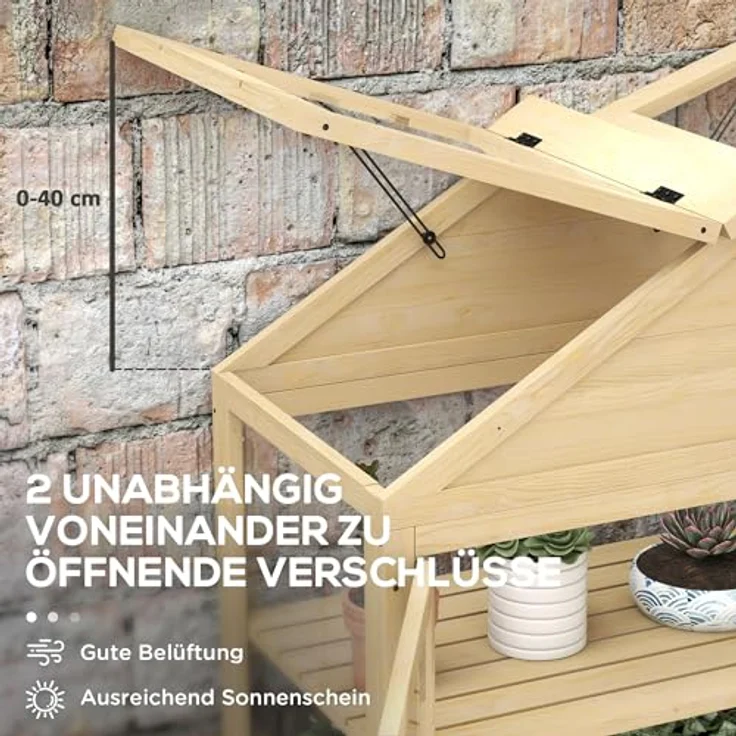 Outsunny Frühbeet aus Holz Abschließbar Gewächshaus Treibhaus mit 4 Ebenen, Dachfenster, Frühbeetkasten mit Doppeltür, für Garten, Balkon, Natur, 100 x 56,5 x 178 cm – Bild 3