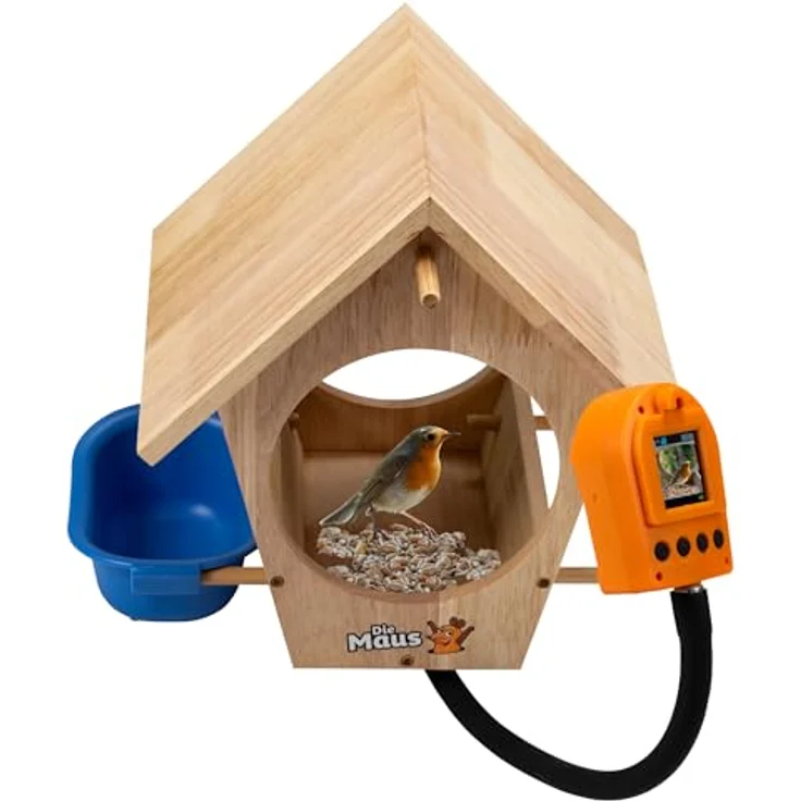 DieMaus Vogelhaus mit Kamera, robustes Holz, 2-MP-Fotos, Full-HD-Videos, IP65 wassergeschützt, wiederaufladbarer Akku – Bild 2