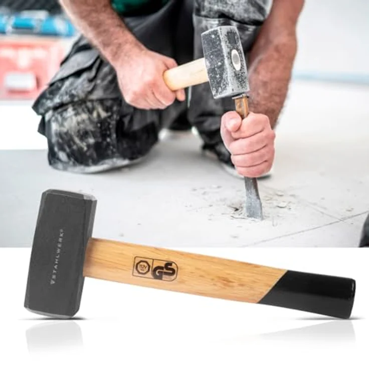 STAHLWERK Fäustel 1000g, 2er Set Plattenhammer aus schwarz lackiertem Carbon-Stahl mit doppelt geschweiftem Holzstiel – Bild 7