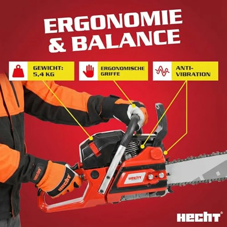 HECHT Kettensäge Benzin 62, 4 PS Motorsäge mit 50 cm Schwertlänge und verstellbarer Kettenölung – Bild 5