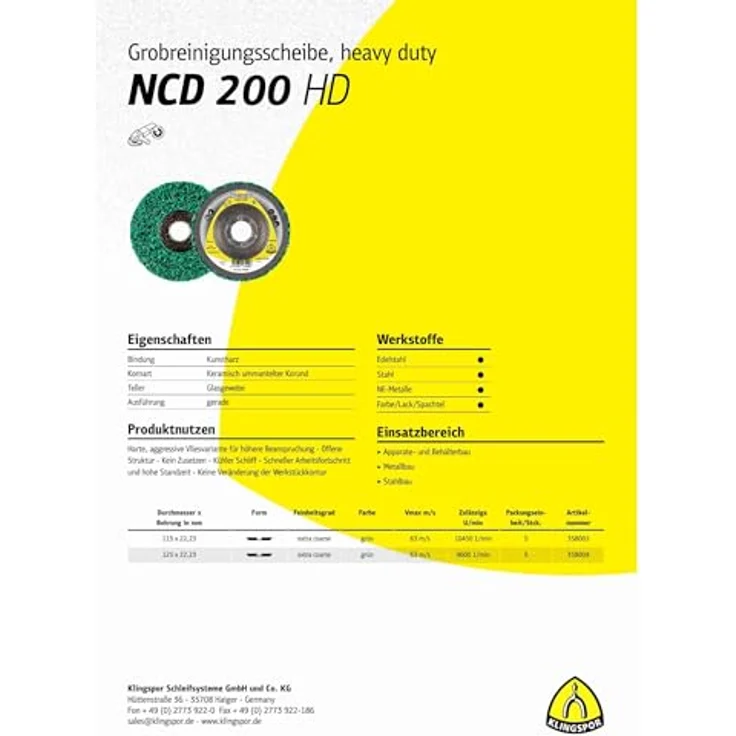 Klingspor NCD 200HD Reinigungsscheibe, 125 x 22,23 mm, extra grob, Korund, gerade, 5 Stk. – Bild 4