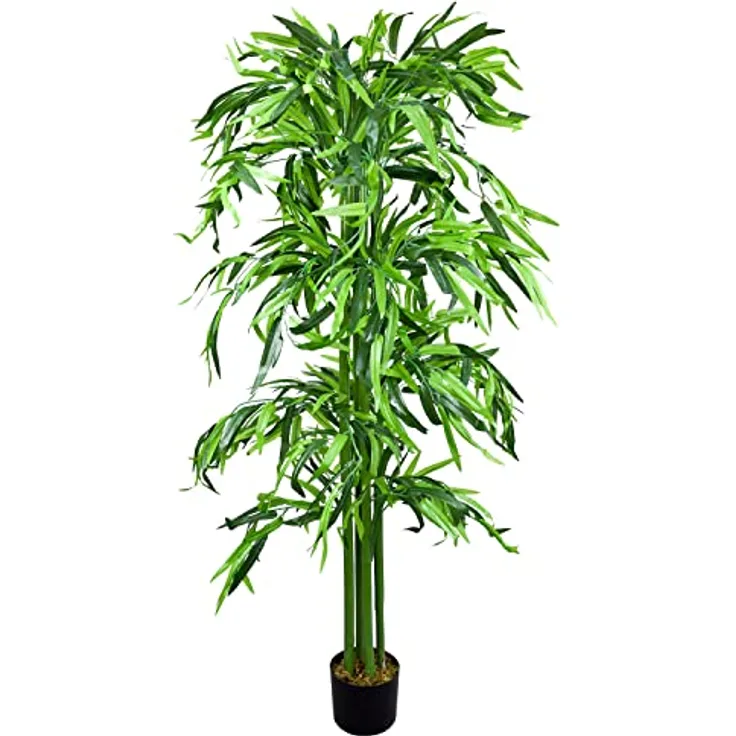 Decovego Bambus Bambus-Strauch Kunstpflanze Kunstbaum Bambusbaum Künstliche Pflanze Bamboo Echtholzstamm Deko 140 cm