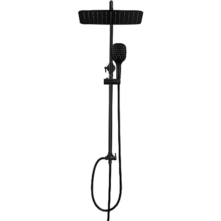 JOHO XXL Duschset ohne Armatur, Matt Schwarz Duschstangeset, Regendusche mit 35x25cm Edelstahl Duschkopf, höhenverstellbar und 3 Strahlarten – Bild 1