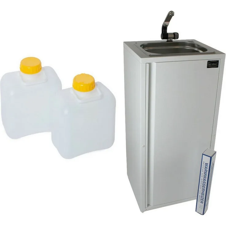 ad-ideen Mobiles Handwaschbecken mit Warmwasser, 230V, Edelstahl-Spüle 325x265mm, inkl. 2x10L Tanks und Automatikwasserhahn, Farbe Weiß