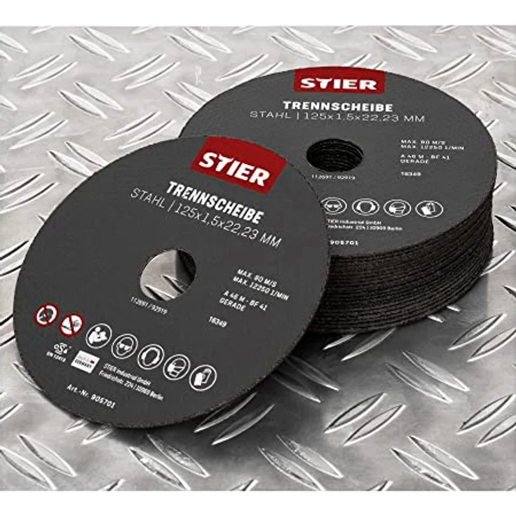 STIER Trennscheiben Stahl, Maße: 125 x 1,5 x 22,23; Form 41; gerade Ausführung; 25 Stück, für Winkelschleifer jeder Art; Für Edelstahl, Stahlguss, etc. – Bild 2