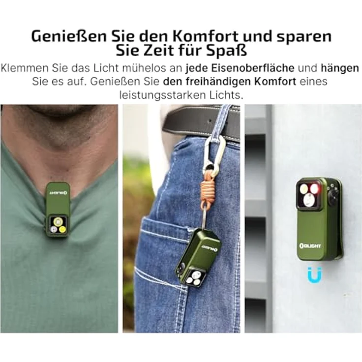 OLIGHT Oclip Pro Mini LED Taschenlampe, 500 LM wiederaufladbar mit Flutlicht, fokussiertem Licht und Rotlicht, IPX6 wasserdicht, grün – Bild 4