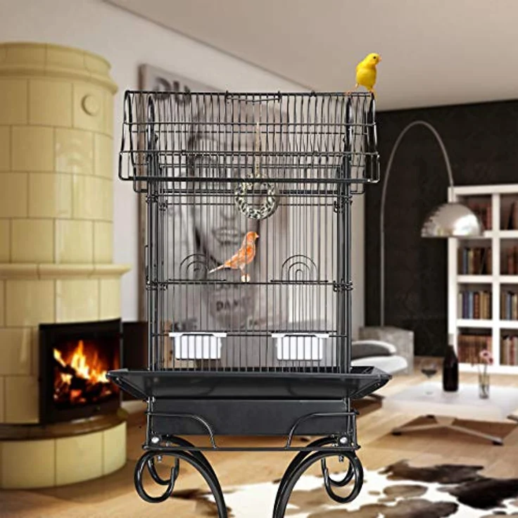 Relaxdays Vogelkäfig mit Ständer, Kanarien, Finken, Sitzstange, Futternapf, Exotenkäfig, HBT 146,5 x 55 x 50 cm, schwarz – Bild 5