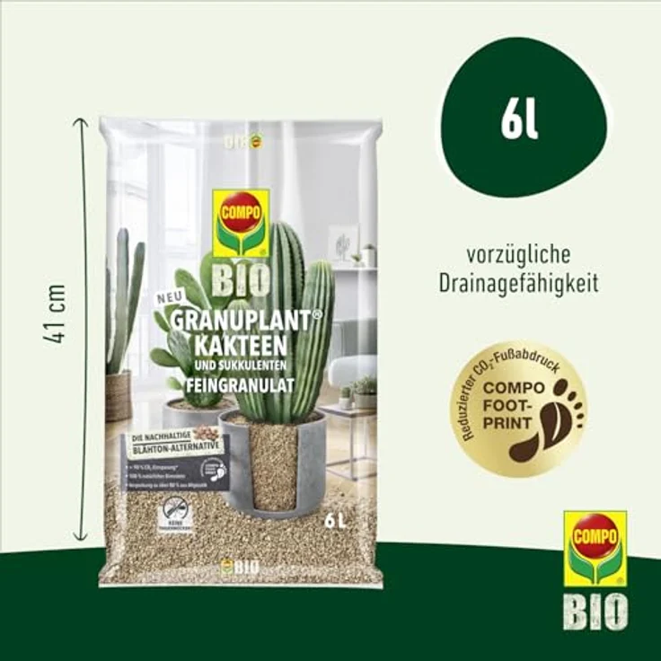 COMPO Bio GRANUPLANT® Kakteen Pflanzgranulat, 6 L, nachhaltiges Granulat aus 100 % natürlichem Bimsstein, grau/beige – Bild 3
