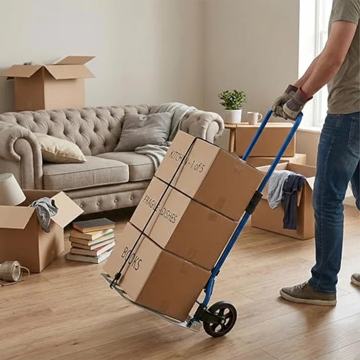 relaxdays Klappbare Sackkarre bis 120 kg, stabiler Stahlrahmen mit Teleskopgriff, blau – Bild 3