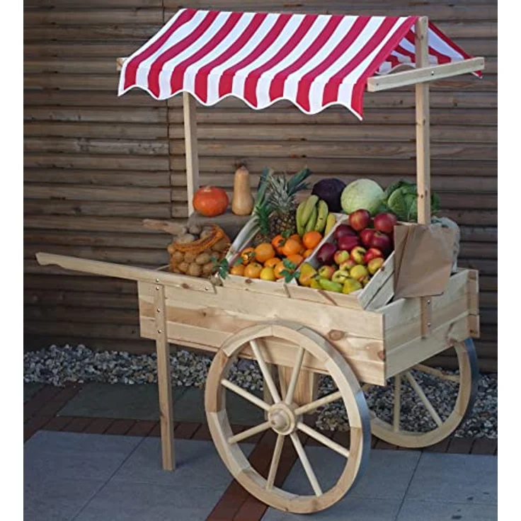 promadino Transportkarren Marktwagen, aus Kiefernholz mit Baldachin, weiß/rot, BxTxH: 173x82x184 cm – Bild 2