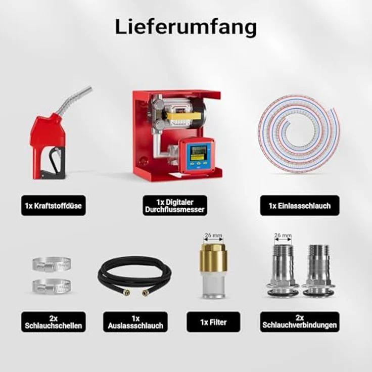 WilTec - Dieselpumpe Heizölpumpe selbstansaugend 230V 550W 60l-min Digitalzählwerk Zapfpistole Schläuche – Bild 8