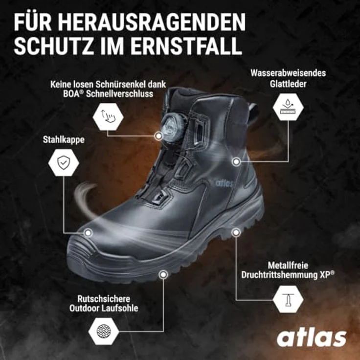 Atlas Sicherheitshalbschuh FLASH 9255 XP BOA S3, Sicherheitsklasse S3, Größe 37, schwarz – Bild 2