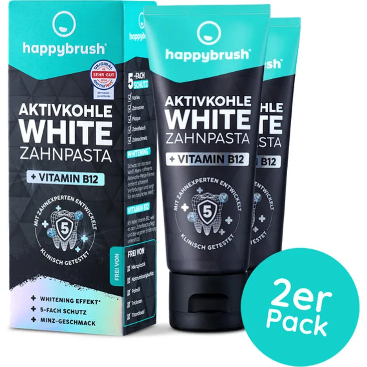 happybrush Aktivkohle White Zahnpasta Set