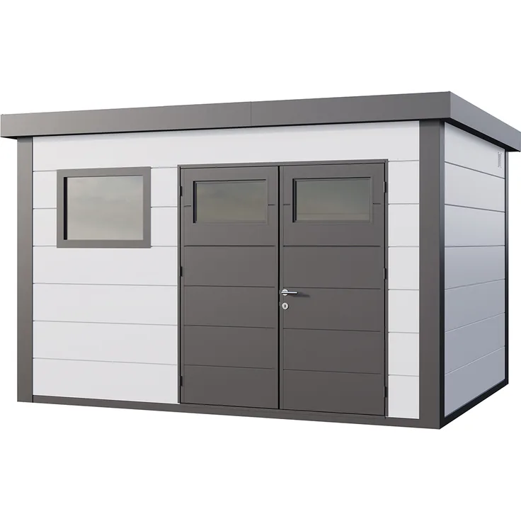 Telluria Metallgerätehaus Classico 3930+, weißes Gartenhaus aus Qualitätsstahl mit isoliertem Sandwichpaneel-Dach und Zylinderschloss