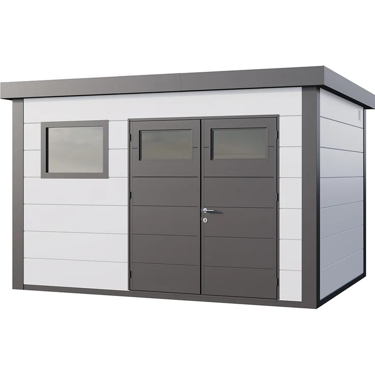 Telluria Metallgerätehaus Classico 3930+, weißes Gartenhaus aus Qualitätsstahl mit isoliertem Sandwichpaneel-Dach und Zylinderschloss