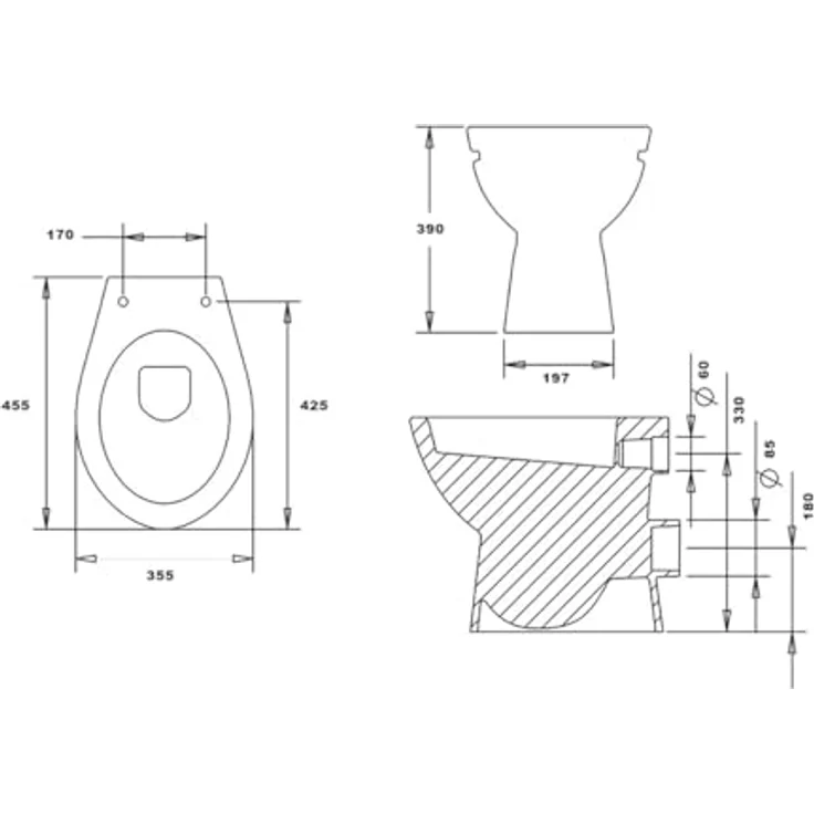 Belvit Tiefspül-WC BV-SW5001, Stand WC Toilette Abgang Waagerecht Wand Tiefspüler Weiß – Bild 8