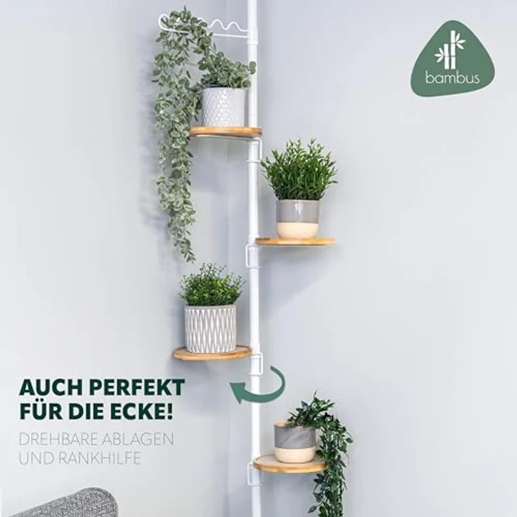 bremermann Teleskop-Blumenregal mit 4 Bambus-Ablagen, höhenverstellbare Blumensäule (Weiß) - Preisvergleich – Bild 5