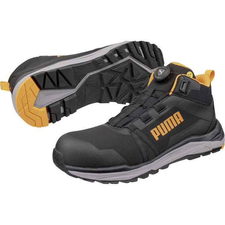 PUMA KANYON BLK/ORANGE DISC MID S3S Sicherheitsschuh, ESD, FO HRO SR, Schwarz/Orange, Größe 37