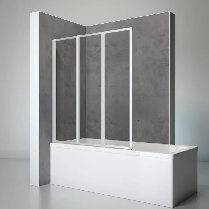 Schulte Badewannenfaltwand Well, 3 mm Sicherheitsglas, Falttür, BxH: 127 x 140 cm, Alu-Natur + ESG Klar Hell