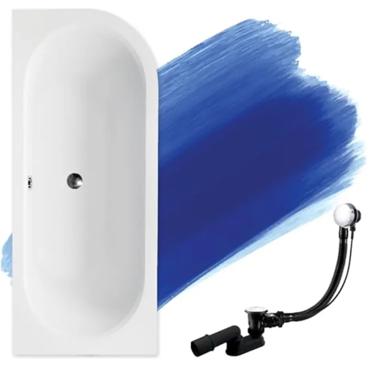 Besco BADLAND Badewanne AVITA, Eckbadewanne 180x80 cm, Weiß Acryl, Komplettset mit Chrom Automatik Ablaufgarnitur, made in EU