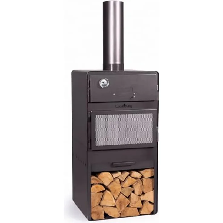 Cook King Vento Terrassenofen mit Backofen, Feuerstelle aus hochwertigem Stahl, 150 cm hoch