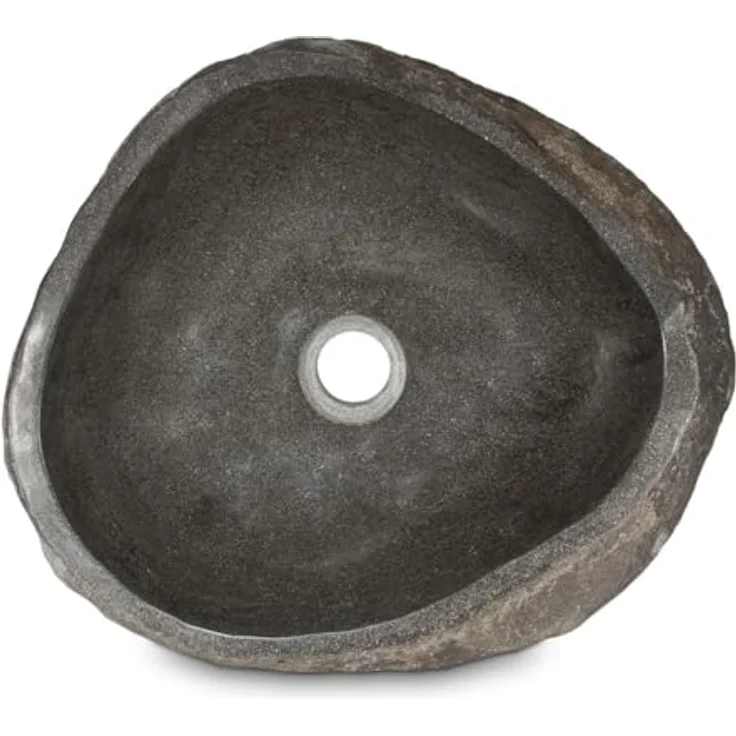 Oriental Galerie Top Serie Flussstein Handwaschbecken Naturstein Waschschale Stein Findling Natur Grau ca.40-45 cm, Einzelstück mit einzigartiger Marmorierung – Bild 2