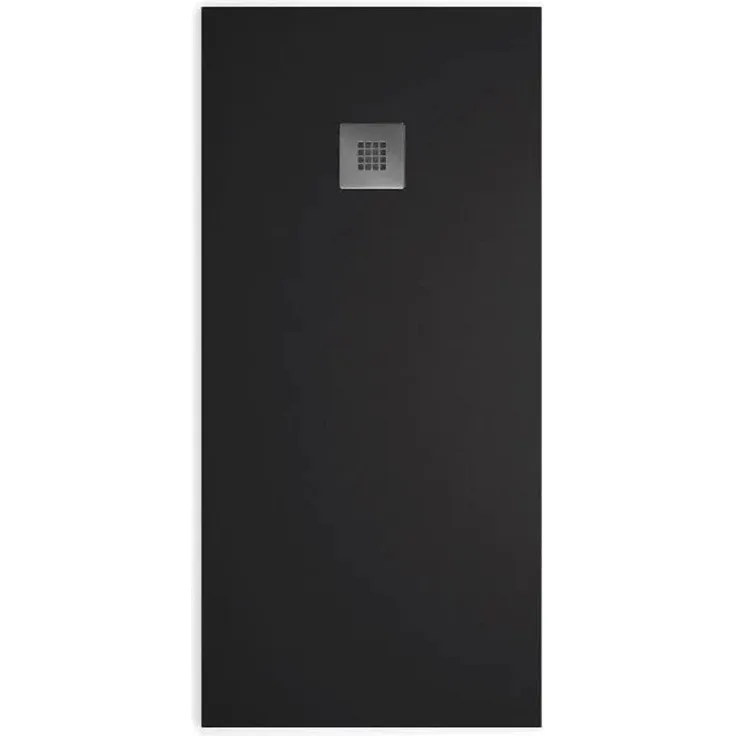 Stano Mineralguss-Duschwanne Extra Flach Madison, Schwarz, 70x70 cm, rutschfeste Oberfläche, Edelstahl-Ablaufgitter