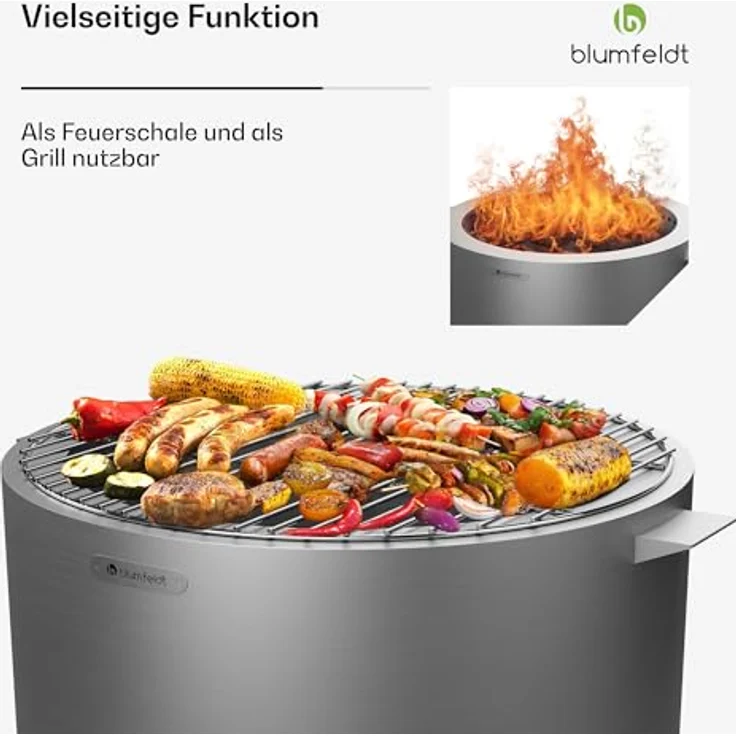 blumfeldt Ignite Pure Feuerschale, fast rauchfrei, Edelstahlrahmen, tragbar & kompakt, inklusive Grillrost & Regenschutz, leicht zu reinigen, perfekt für Garten & Camping – Bild 3