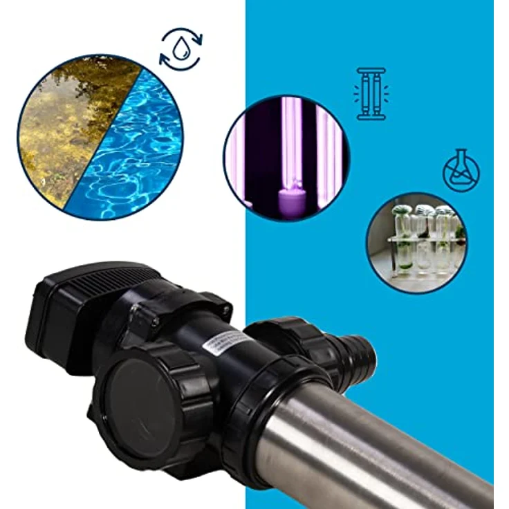 AquaForte SUV-772 RVS UV-C, PL 2x36W, Länge 1030 mm, Max. Teichgröße 90 m3, empfohlener Durchfluss 8 m3⁄h, Max. Druck 1,0 bar, Inklusive 4 Schlauchnippel 38/50 mm, 4 x 2 A.G. Anschlüsse – Bild 5