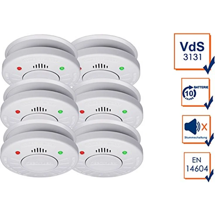 Smartwares 6er-Set Rauchmelder mit 10 Jahres Batterie - VdS Zertifiziert + Stummschaltfunktion – Bild 2